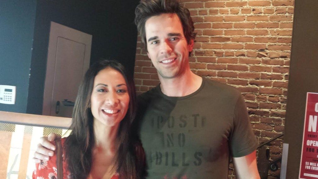 Elaine with actor David Walton on the set of Without A Boy