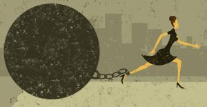 Ball and Chain A businesswoman trying to escape from her ball and chain. The woman with ball & chain and the background are on separately labeled layers.